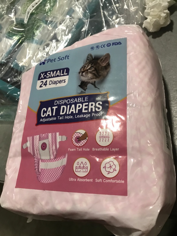 Photo 1 of Pet Soft Disposable Cat Diapers for Female & Male Cats, Puppy Doggie Diapers for Female Dogs with Adjustable Foam Tail Hole, 24pcs XSmall
