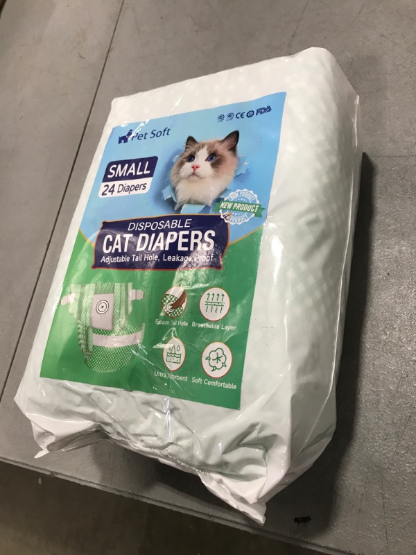 Photo 1 of Pet Soft Disposable Cat Diapers for Female & Male Cats, Puppy Doggie Diapers for Female Dogs with Adjustable Foam Tail Hole, Small (24Pcs, Green)