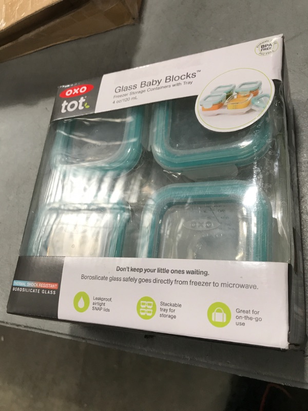 Photo 1 of OXO Tot Glass Baby Blocks Food Storage Containers, Teal, 4 oz