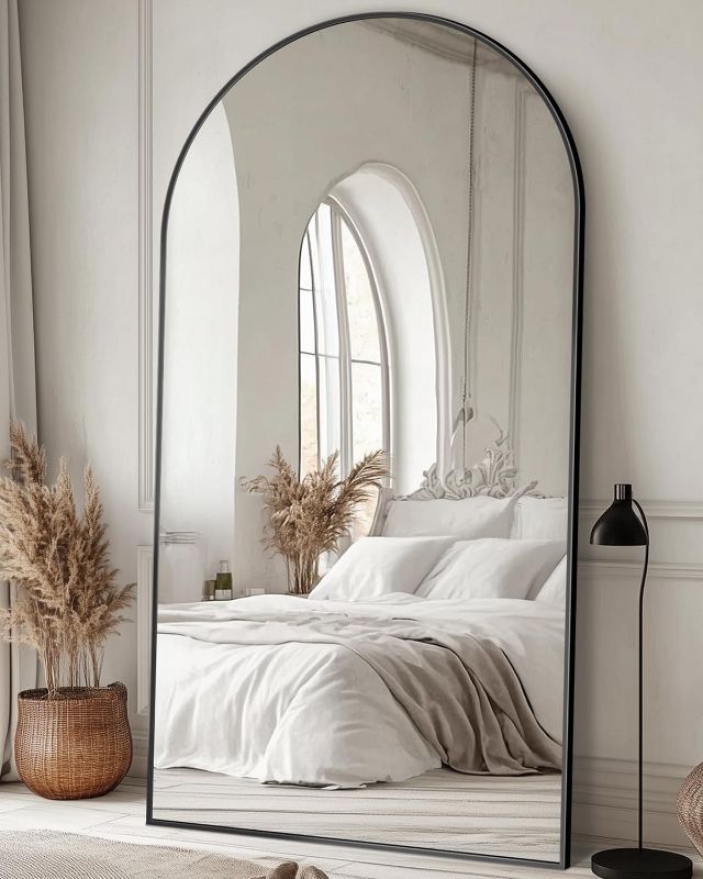 Photo 1 of Antok Full Length Mirror, 81"x41" Oversized Floor Mirror Freestanding, Full Body Floor Standing Mirror with Stand, Hanging Mounted for Living Room Cloakroom,Black,Arched Style