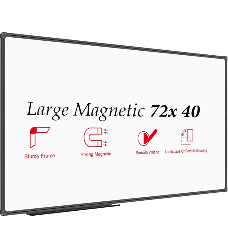 Photo 1 of JILoffice Large Magnetic White Board, Dry Erase Board 72 x 40 Inch, Black Aluminum Frame with Detachable Marker Tray, Wall Mounted Board for Office Home and School