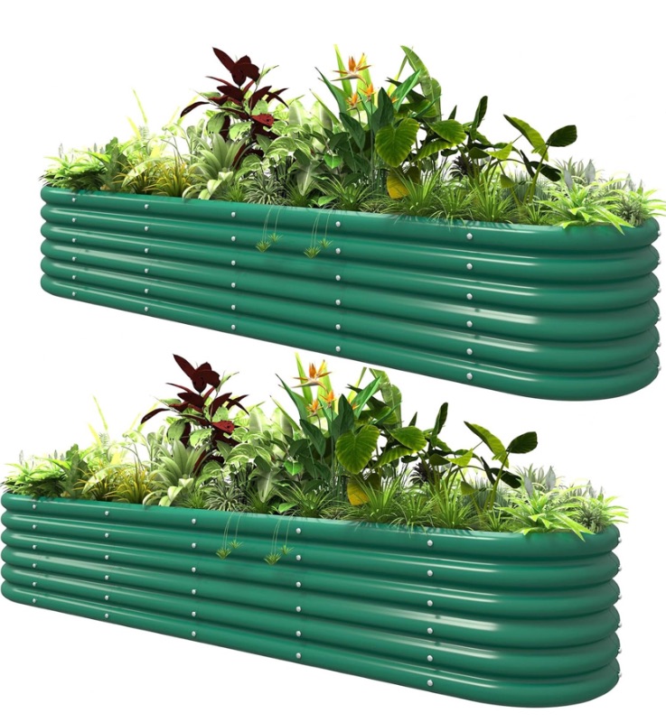 Photo 1 of 8ft X 2ft X 1.4ft Metal Modular Raised Garden Bed - 17" Tall, 12-in-1 Planter Box for Growing Flowers, Herbs, and Vegetables - Outdoor Gardening Solution, British Green, 2 Pack