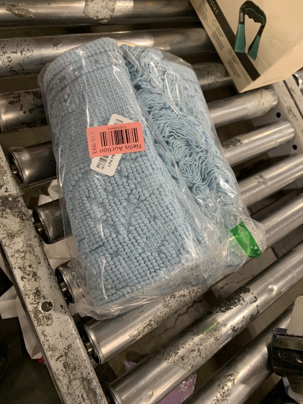Photo 1 of Jean Pierre - Ricardo Bath Mat, Woven Fringe Bathroom Rugs, 100% Cotton, Premium Bathroom Decor - Measures 21" x 41" - Light Blue
