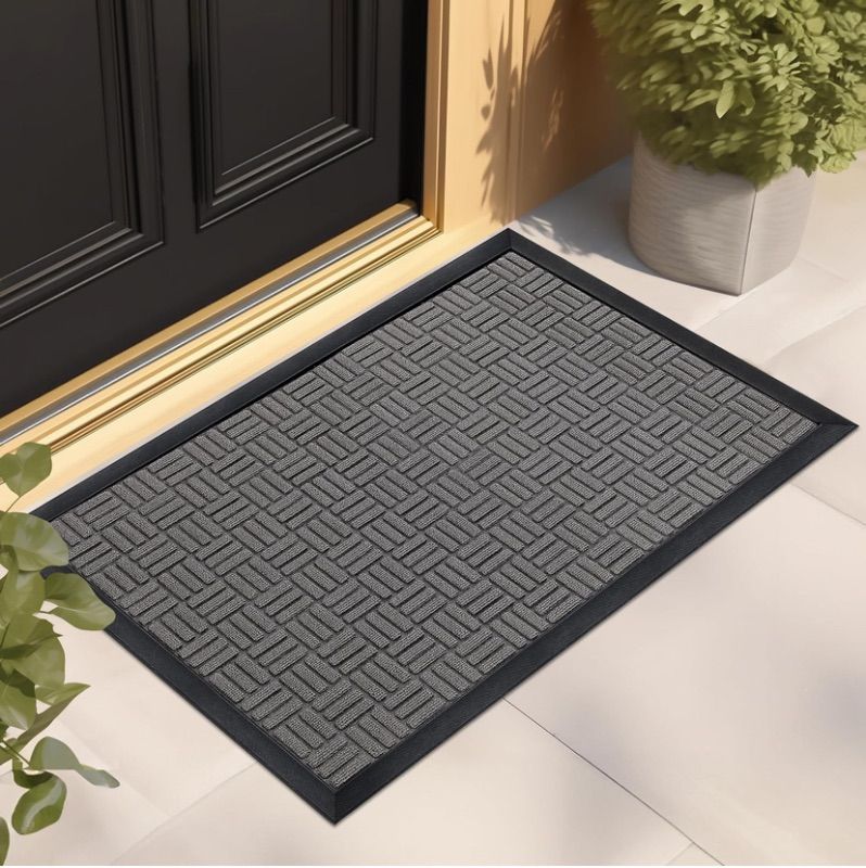 Photo 1 of Mibao Front Door Mat, Heavy Duty Durable Welcome Mat for Outdoor Indoor, Dirt Trapper Waterproof Super Absorbent Door Mat for Entryway Outside Patio Porch, 24" x 48", Light Grey