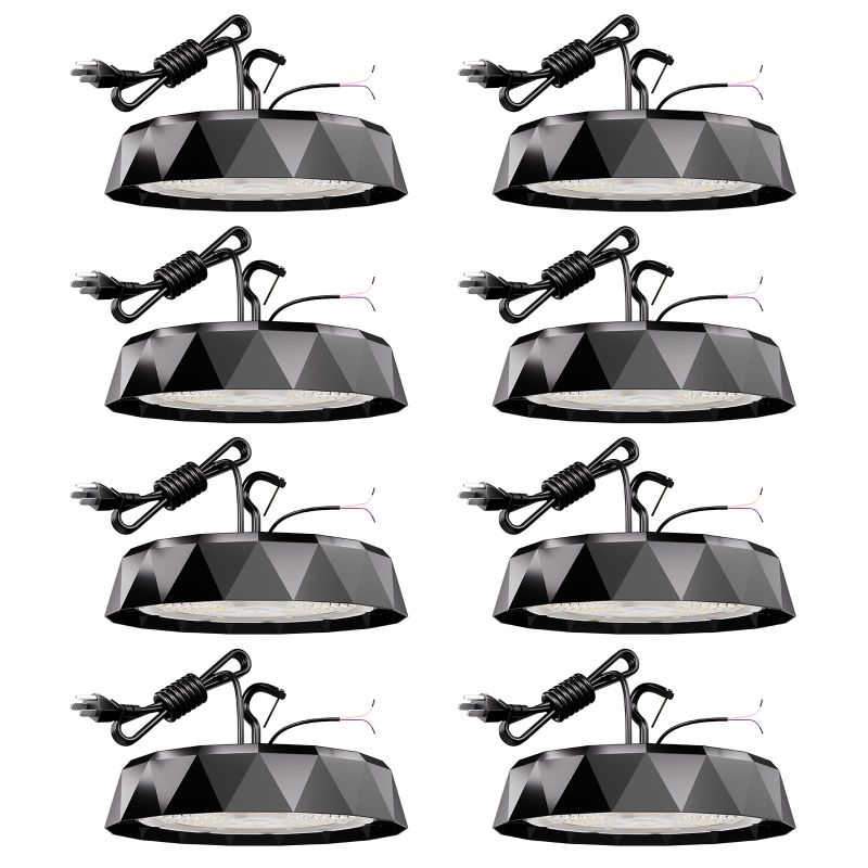 Photo 1 of AIKVSXER 8Pack UFO LED High Bay Light 200W, 32000LM High Bay LED Lights for Warehouse, 5ft Cable with Plug, 0-10V Dimmable, 5000K Daylight, AC120-277V, IP65 Waterproof - ETL/DLC Listed