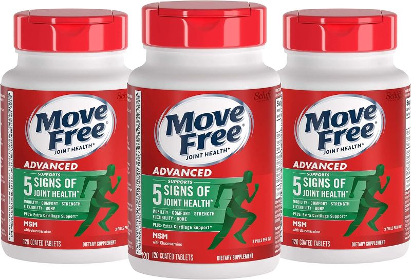 Photo 1 of Move Free Advanced Glucosamine Chondroitin MSM Joint Support Supplement, Supports Mobility Comfort Strength Flexibility & Bone - 120 Count (Pack of 3)--- exp 10-2027
