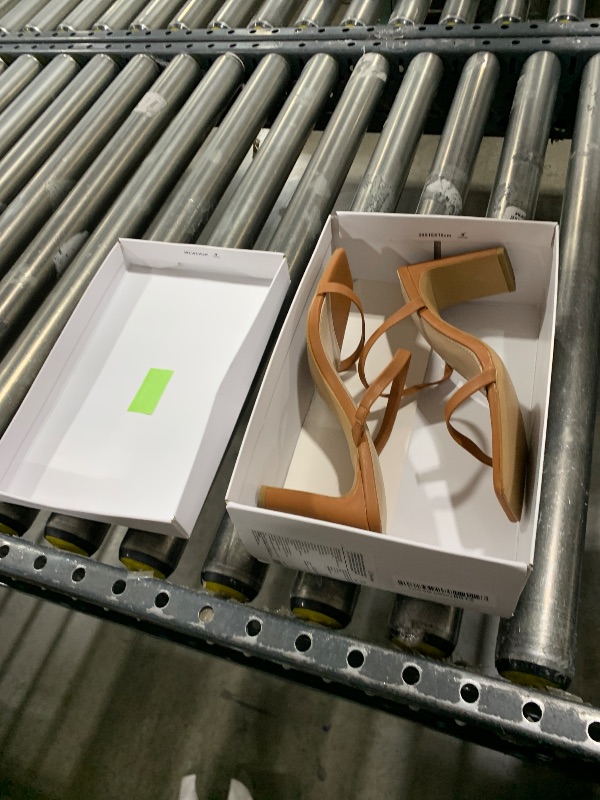 Photo 1 of The Drop Women's Avery Square Toe Two Strap High Heeled Sandal, Toffee, Size 7.5