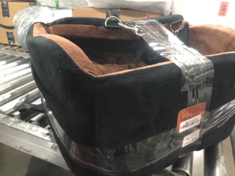 Photo 1 of Lealchum Dog Booster Car Seat for S/M Dogs Up to 35lbs,Soft 6in Elevated Cushion,Fits in Front/Back Seat,Fully Detachable and Washable,2 Storage Pockets & 3 Straps,Easy to Install (Black/Brown,Medium)