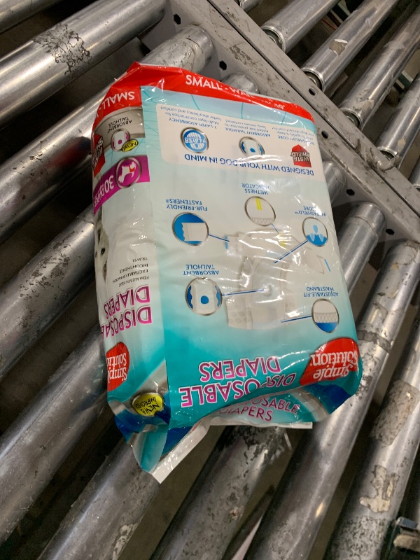 Photo 1 of Simple Solution Disposable Dog Diapers for Female Dogs, True Fit, Absorbent, Leak Proof with Wetness Indicator, Puppy & Doggie Period Pad and Pee Diaper, For Small Pets, 12–19-Inch Waist, 30 Count