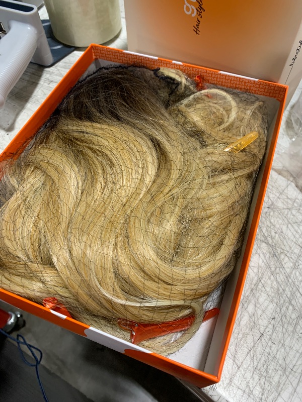 Photo 1 of GORGIUS Glueless Ombre Blonde Wavy Wig HD Transparent Lace Front Wigs Put On Go Wigs Pre Plucked Crafted with Style-Archive Technology: Premium Fiber & Remy Human Hair Blend with Natural Hairline