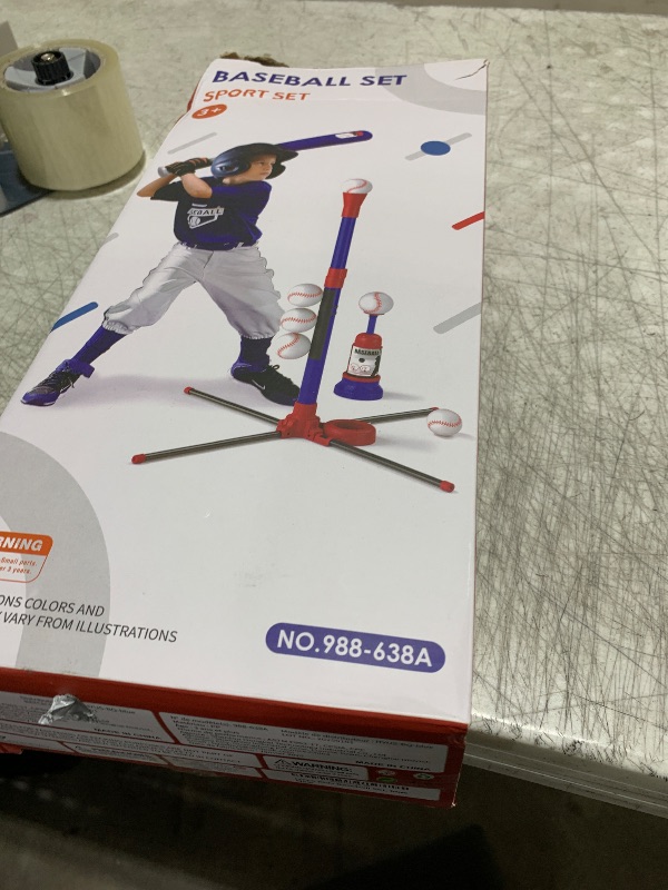 Photo 1 of HYES 3-in-1 Baseball Set for Kids 3-5 - Tee Ball Stand, Hanging Tee, Ball Launcher and 6 Softballs - Adjustable Height, Indoor/Outdoor Sport Gifts for Boys, Blue