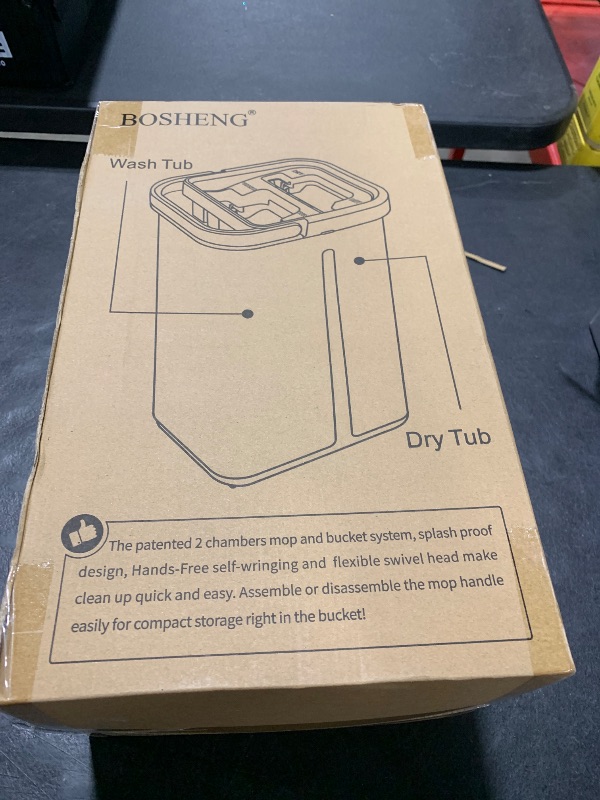 Photo 1 of BOSHENG Mop and Bucket with Wringer Set, Hands Free Flat Floor Mop and Bucket, 3 Washable Microfiber Pads Included, Wet and Dry Use, Home Floor Cleaning System for All Floor Types and Windows