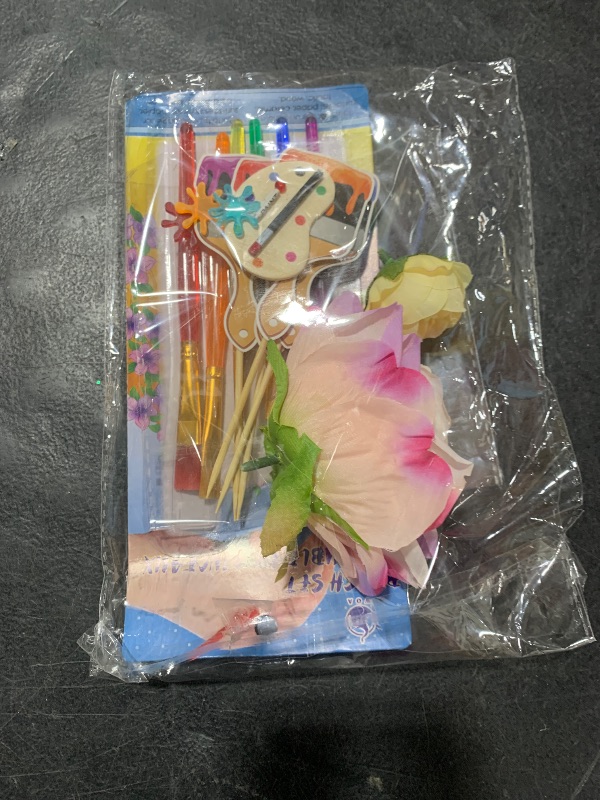 Photo 1 of UFORMSKY 18pcs Art Painting Cake Toppers Paint Brush Cupcake Decorations with Flowers Canvases Artboard Palette for Kids Artist Themed Cake Decor Birthday Party Supplies