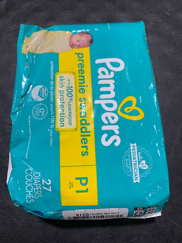 Photo 1 of Pampers Baby Diapers - Swaddlers - Size P1, 27 Count, Ultra Absorbent Disposable Preemie Diaper