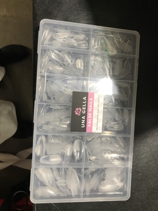 Photo 1 of UNA GELLA Almond Gel Nail Tips, 504PCS Pre Etched Clear Fake Nails Tips Medium Almond Shape - 12 Sizes Full Cover Soft Acrylic Press On Nail Extensions No C Curve Gift for Diy at Home