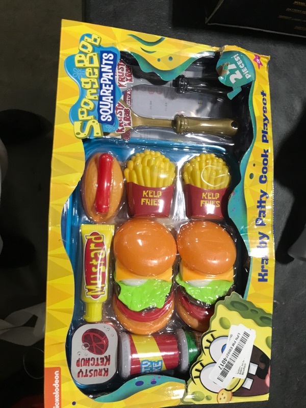 Photo 1 of Spongebob Kids Kitchen Playset - Interactive Play Food with 2 Krabby Patty Burgers, Seafoam Shake, Kelp Fries, Spongebob Toys Kitchen Set for Kids Ages 3-5 Includes Velcro Dots