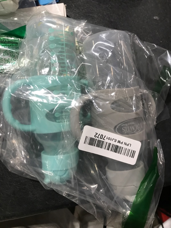 Photo 1 of Dr. Brown's Milestones Narrow Sippy Straw Bottle, Spill-Proof with 100% Silicone Handles and Weighted Straw, 8 oz/250 mL, Gray & Green, 6m+