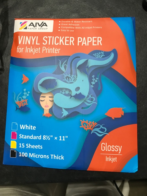 Photo 1 of Limia's Care Printable Vinyl Sticker Paper for Inkjet Printer - Glossy White - 15 Self-Adhesive Sheets - Waterproof Decal Paper - Standard Letter Size 8.5"x11"