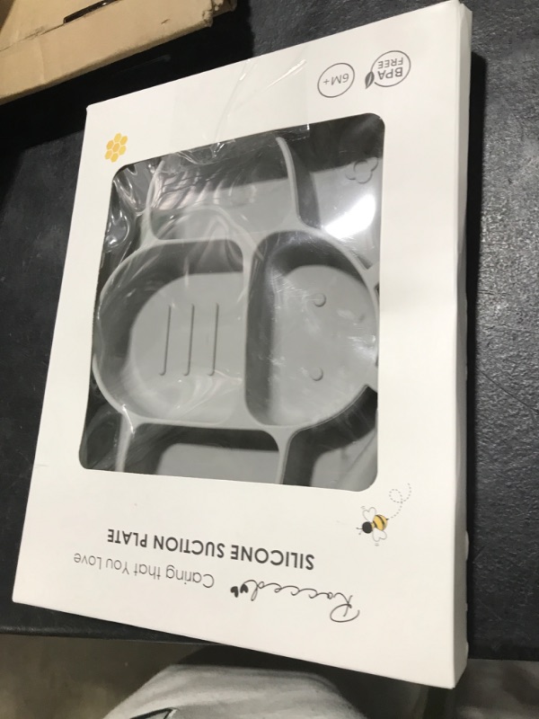 Photo 1 of ROCCED Suction Plates for Baby Placemat Spoon Fork Set for Toddlers, Silicone Baby Plates with Suction Baby Dishes for Kids Plates-grey