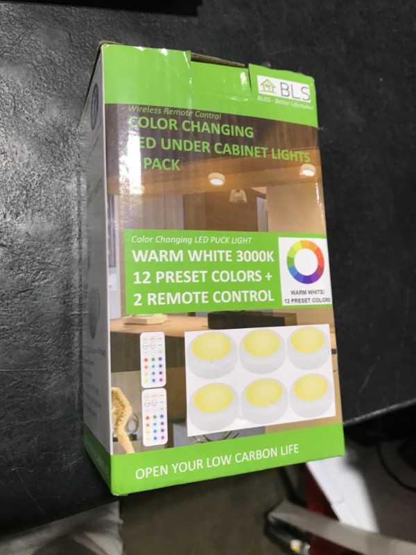 Photo 1 of BLS LED Puck Lights With Remote Control, 13 Color Changing Under Cabinet Wireless, Push Battery Operated Night Light, Tap Battery Powered, Stick on for Closet, Black 6 Pack
