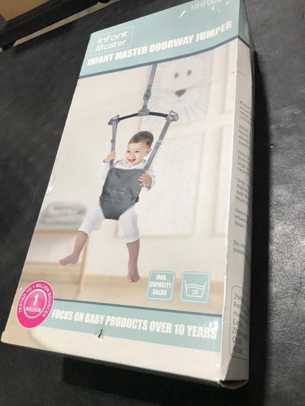 Photo 1 of Infant Master Baby Doorway Jumpers, Sturdy Johnny Jumper w/Adjustable 10.8"-23.6" inches Strap, Soft Baby Johnny Bouncer w/Seat Bag, Ideal Gift for Infant, Portable and Easy to Use, Grey