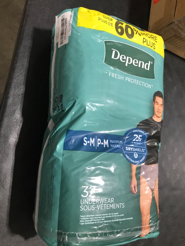 Photo 1 of Depend Fresh Protection Adult Incontinence Underwear for Men, Disposable, Maximum, Small/Medium, Grey, 32 Count, Packaging May Vary