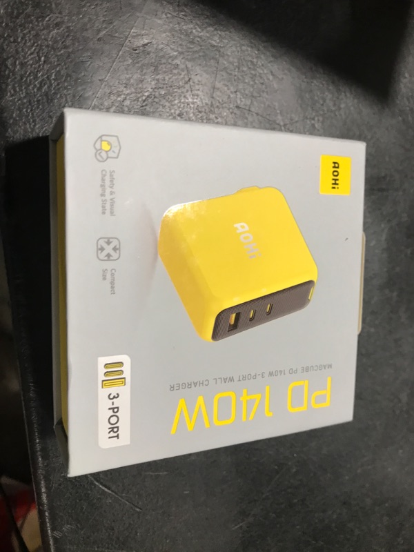 Photo 1 of AOHI Magcube 140W USB C Charger PD3.1 3-Port GaN+ Laptop Wall Charger 100W Fast Charging Power Adapter Foldable Plug for MacBook Pro 16'', Dell XPS, iPad Pro, Galaxy, iPhone 15 Pro, Chromebook, Yellow
