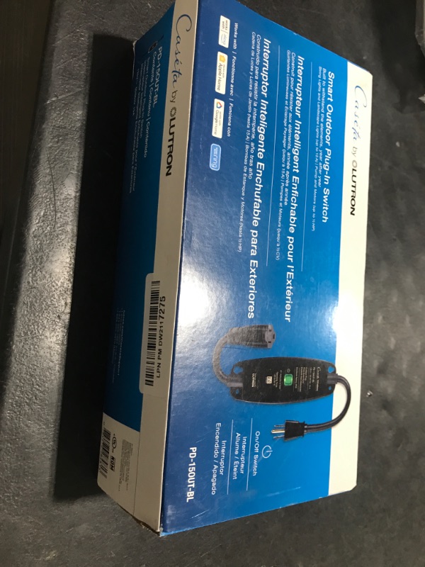 Photo 1 of Lutron Caseta Smart Lighting Weatherproof+ Outdoor Smart Plug for Lights and Motors, 15A LED Fixtures & 1/2 HP Motors, PD-15OUT-BL, Black