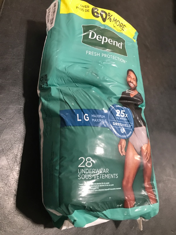 Photo 1 of Depend Fresh Protection Adult Incontinence Underwear for Men, Disposable, Maximum, Large, Grey, 28 Count, Packaging May Vary