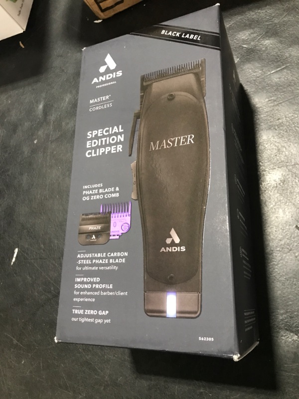 Photo 1 of Andis Black Label MLC Professional Master Cordless Hair Trimmer, Adjustable Carbon Steel Blade Hair Clipper for Close Cutting, Black