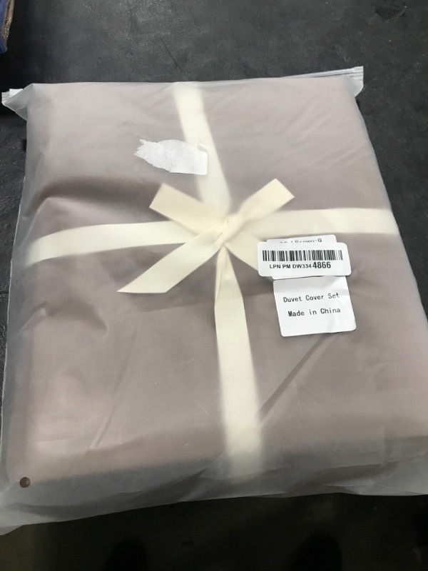 Photo 1 of BDEAR Linen Feel Light Chocolate Brown Duvet Cover Queen Size 90'' L x 90'' W, 100% Washed Cotton Duver Cover with Zipper Closure Plus 2 Pillowcases, Cozy and Breathable