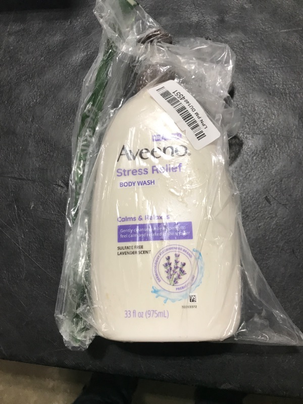 Photo 1 of Aveeno Stress Relief Body Wash with Nourishing Oat & Lavender Scent for Sensitive Skin, Gently Cleanses & Helps You Feel Calm & Relaxed in the Shower, Soap-Free, 33 fl. oz