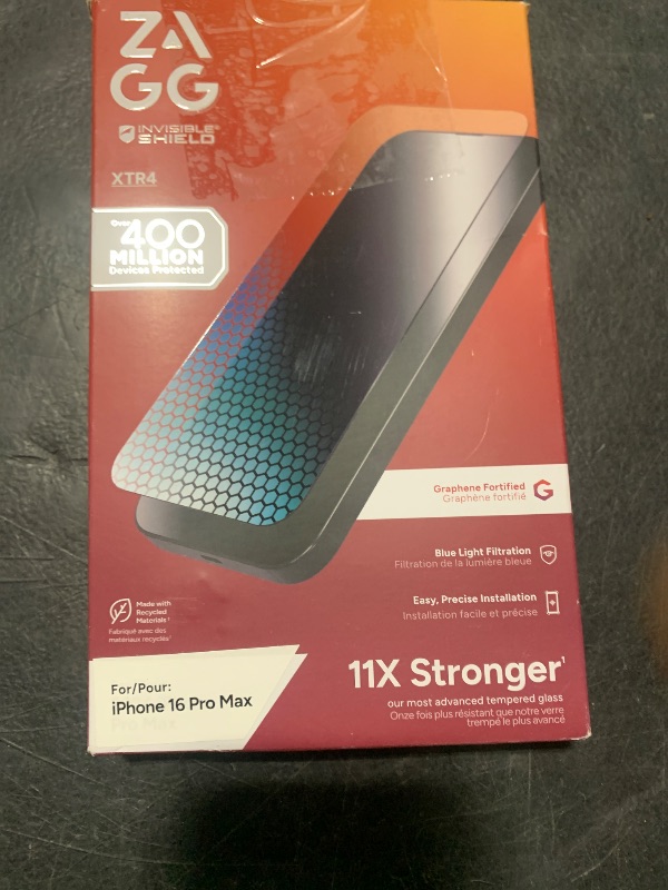 Photo 1 of ZAGG XTR4 Screen Protector for iPhone 16 Pro Max - 11x Stronger Tempered Glass, Blue Light Filtration, Anti-Reflective Technology, Graphene Reinforced, InvisibleShield, Easy Dust-Free Installation