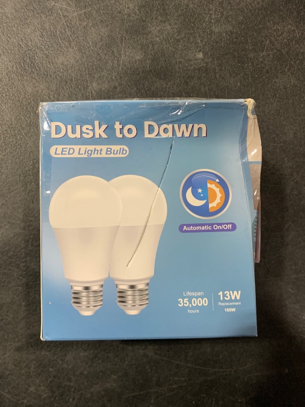 Photo 1 of Torkase Outdoor Dusk to Dawn Light Bulbs, No Timer Required, 13W(100W Equivalent), 3000K Warm White, E26 A19 Automatic Sensor LED Bulb, Built-in Photocell Detector for Boundary Garage Patio, 2 Pack
