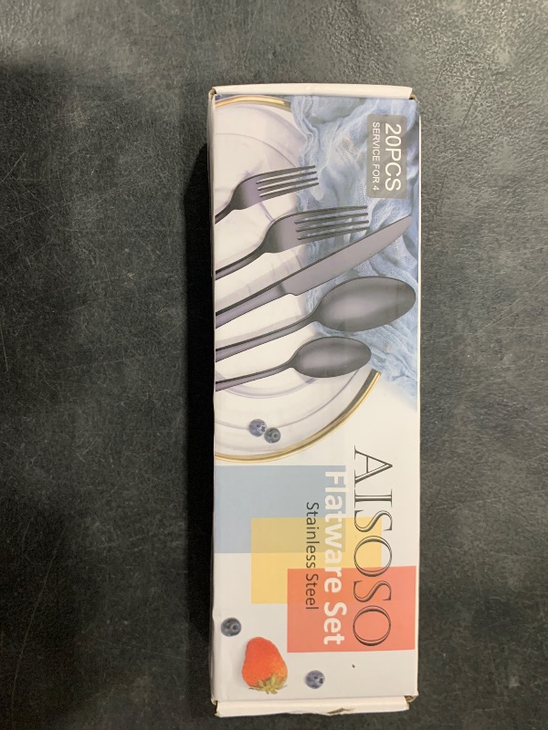 Photo 1 of Aisoso Black Silverware Set, 20-Piece Stainless Steel Flatware Cutlery Set Service for 4, Include Knife Fork Spoon, Stylish Mirror Finish, Perfect for Home Kitchen Restaurant