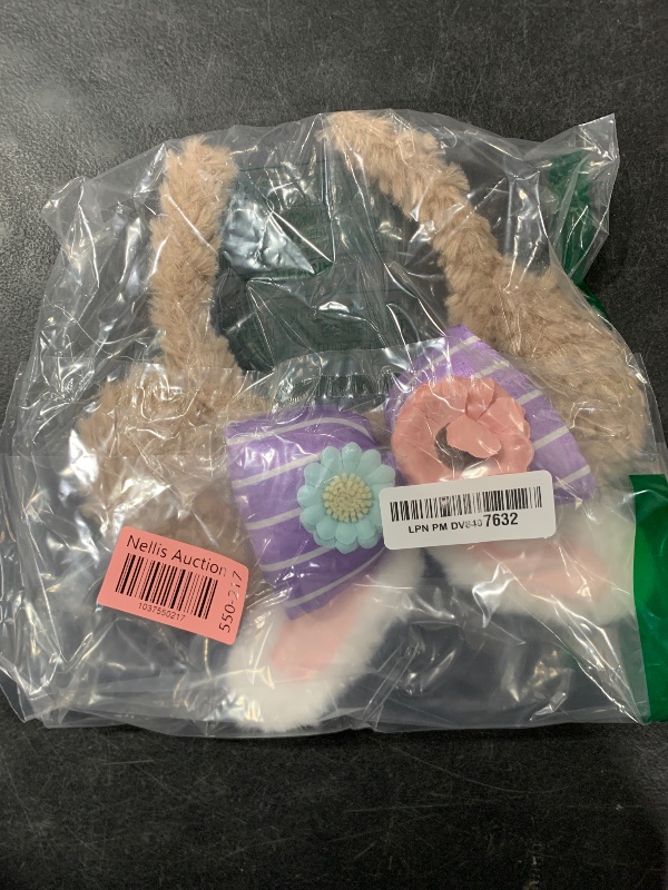Photo 1 of CIVFCRT Easter Bunny Ears Headband for Women & Girls - Mouse Ear Headbands Brown Plush with White Rabbit Ears, Purple Bow & Floral Design - Cute Spring Hair Accessory for Easter Festivities