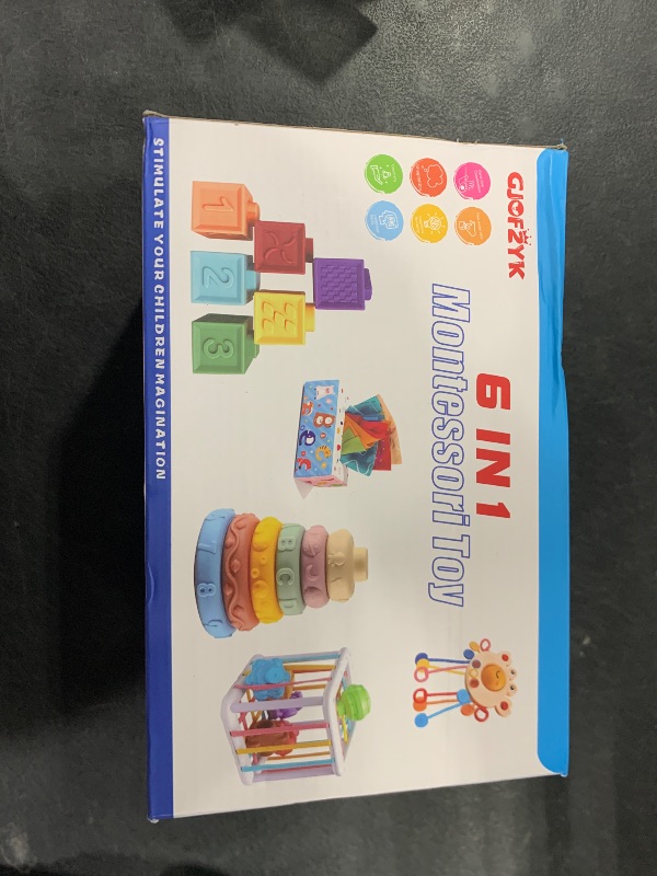 Photo 1 of GJOF2YK 6 in 1 Montessori Toys for Babies 6–12 Months Stacking Block Soft Infant Ring Shape Learning Sensory Bin Pull String Teething Toy Tissue Box for Toddlers 1 2 3 Year Old Boy Girl Gift