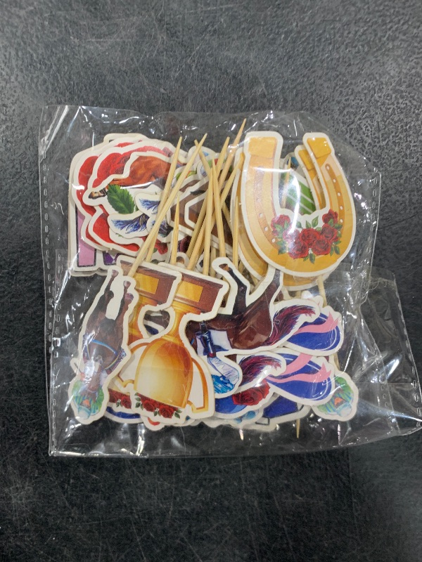 Photo 1 of 30 PCS Derby Cupcake Toppers, 15 Style Derby Decorations, Run for the Roses Horseshoe Design Horse Cupcake Toppers Horses Toothpicks, Horse Racing Theme Decor