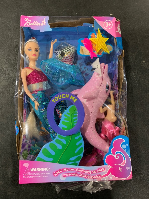 Photo 1 of Mermaid Princess Doll with Little Mermaid and Pink Dolphin Playset, Blonde Hair Mermaid Toys with Accessories, Gift for 3 to 7 Year Old Girls