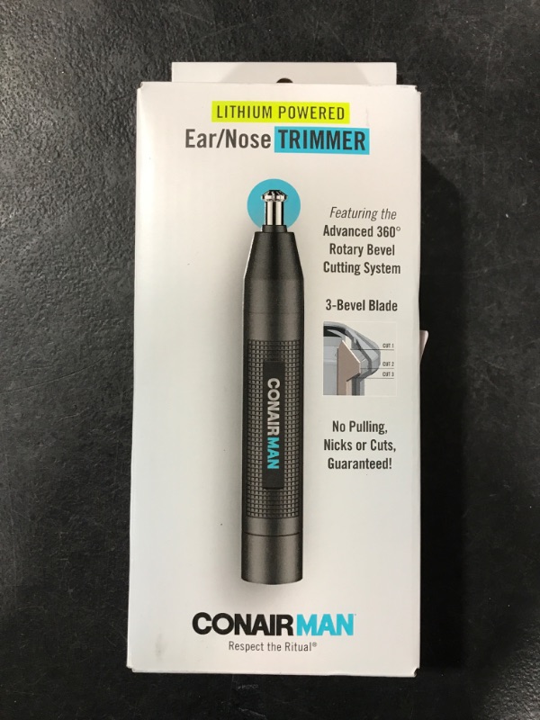 Photo 1 of ConairMan Nose Hair Trimmer for Men, For Nose, Ear, and Eyebrows, Patent 360 Bevel Blade for No Pull, No Snag Trimming Experience, Cordless Lithium-Powered Trimmer with Drawstring Bag