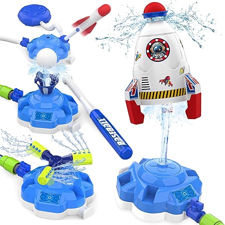 Photo 1 of 4-in-1 Sprinkler Rocket Launcher for Kids, Outdoor Water Sprinkler Baseball Toy for Kids, DIY Summer Garden Lawn Toys & Birthday Gift for Girls Boys Age 3 4 5 6 7 8-13 Years Old