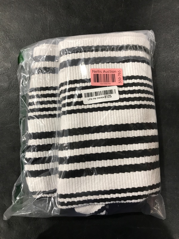 Photo 1 of Black and White Striped Outdoor Rug, 2’ x 4.3’ Cotton Hand-Woven Reversible Front Porch Rug Washable Front Door Mat Entryway Rugs Welcome Layered Doormat Carpet for Patio Farmhouse Kitchen