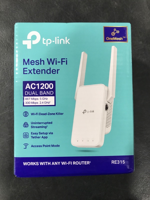 Photo 1 of TP-Link AC1200 WiFi Extender, 2024 Wirecutter Best WiFi Extender, 1.2Gbps home signal booster, Dual Band 5GHz/2.4GHz, Covers Up to 1500 Sq.ft and 30 Devices ,support Onemesh, One Ethernet Port (RE315)