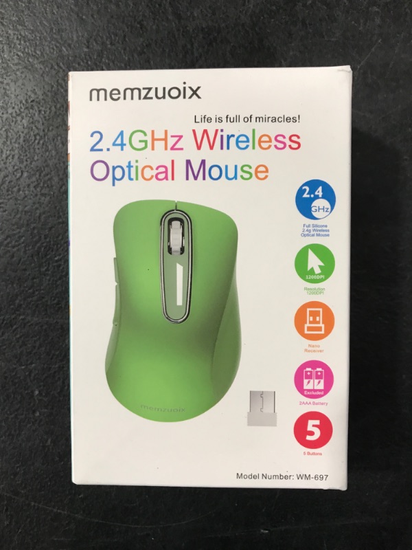 Photo 1 of Memzuoix 2.4G Wireless Mouse - 1200 DPI Portable Computer Mouse with USB Receiver for Laptop, PC, Desktop, MacBook - 5 Buttons (Mint Green)