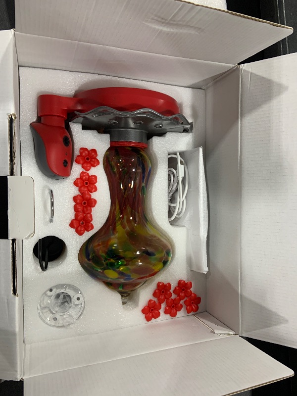 Photo 1 of BBPECO Glass Smart Hummingbird Feeder with 2K HD Camera Solar Powered - AI Identify & Water Detection, Instant Notification, Leakproof & Ant Moat, Work with Alexa & Google Assistant