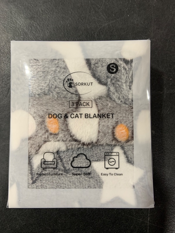 Photo 1 of 1 Pack 3 Puppy Blankets Super Soft Warm Sleep Mat Grey Cute Print Fluffy Fleece Pet Flannel Throw Dog Blankets for Small Dogs Cats,Star&Bone&Love- Small (23"x15")