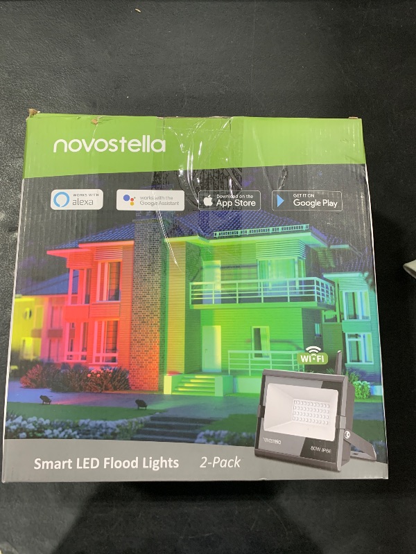 Photo 1 of NOVOSTELLA 80W Smart LED Flood Lights, RGB, Second-Generation WiFi Outdoor Dimmable Color Changing Stage Light, IP66 Waterproof, Multicolor Wall Washer Light, Work with Alexa, 2 Pack