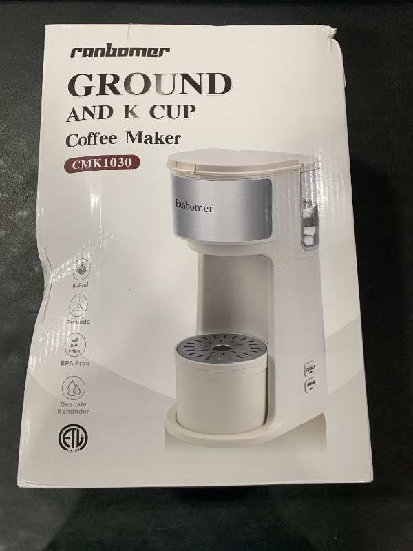 Photo 1 of Ranbomer K Cup Coffee Maker,Pod Coffee Machine,14 Oz Brew Sizes.Ground Coffee maker. (White)