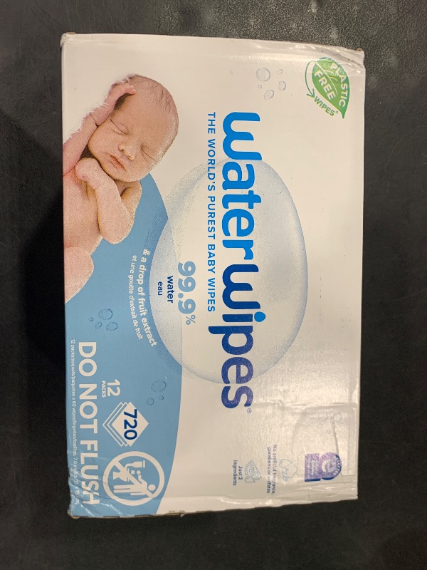 Photo 1 of WaterWipes Plastic-Free Original Baby Wipes, 99.9% Water Based Wipes, Unscented & Hypoallergenic for Sensitive Skin, 60 Count (Pack of 12), Packaging May Vary