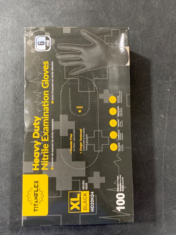 Photo 1 of TitanFlex Disposable Nitrile Exam Gloves, 6-mil, Black, XL 100-ct Box, Heavy Duty, for Cooking, Mechanics, Latex Free, Food Safe Rubber for Food Prep